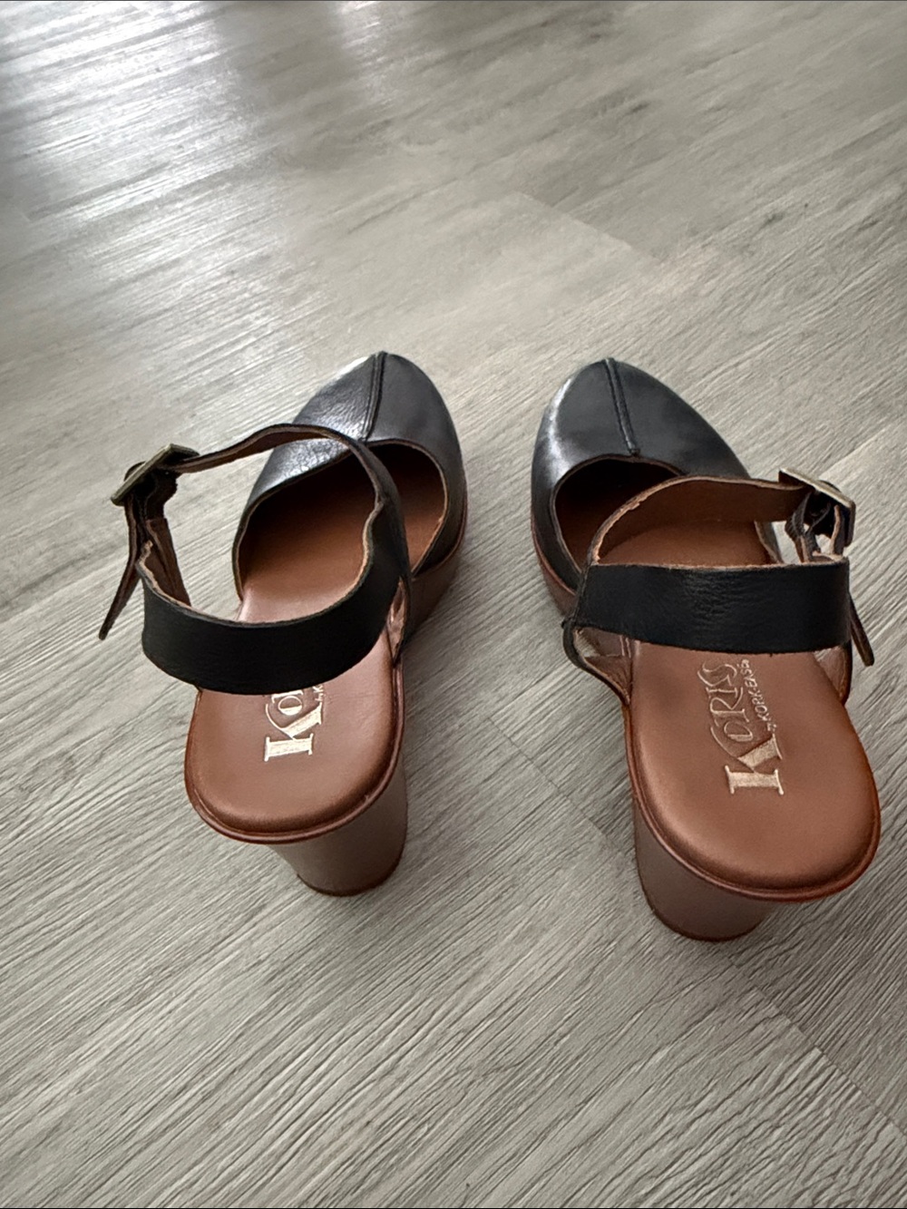 Korks by Korks Ease Black Leather Platform Slingback Heels Sz 8 EUC - Picture 4 of 9